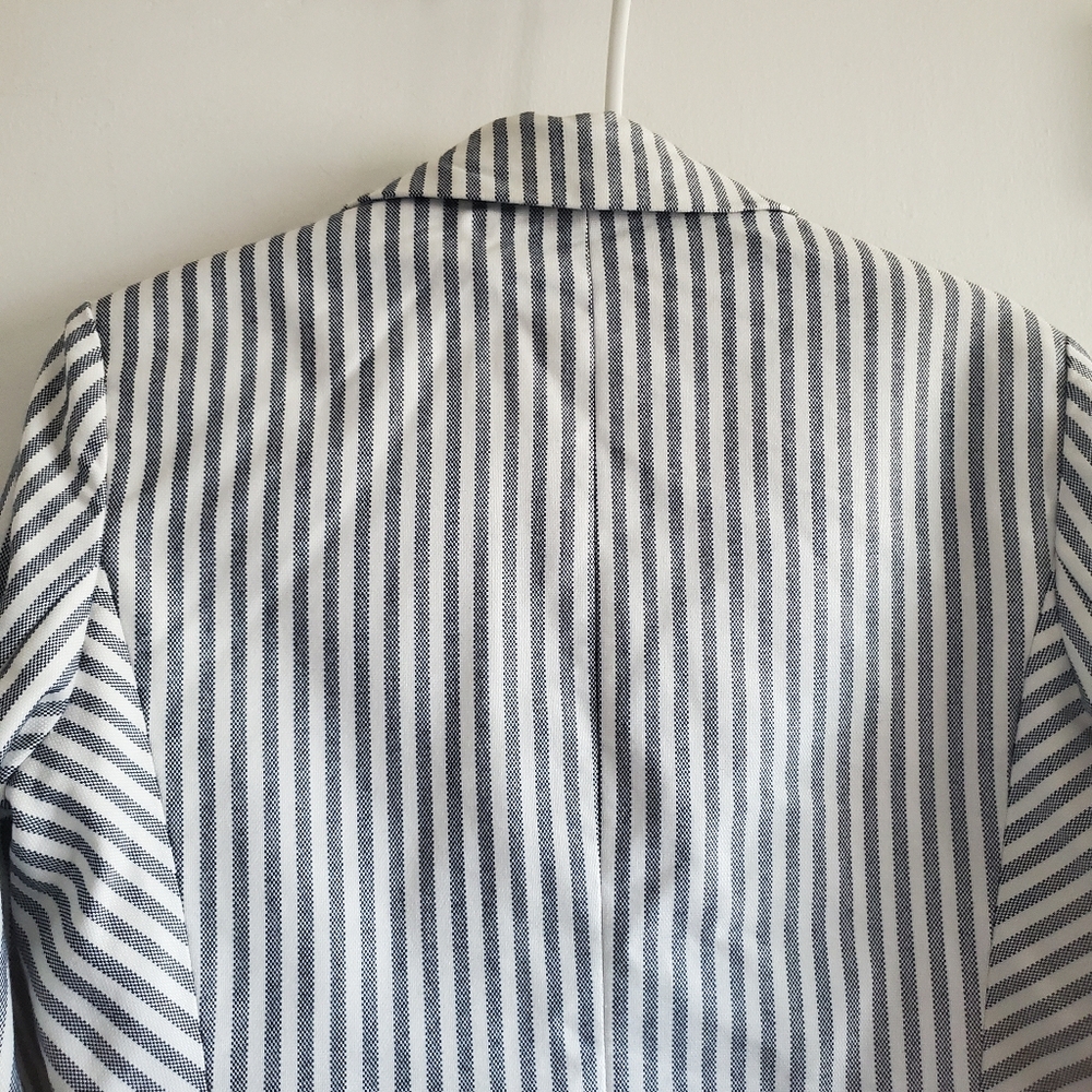 Express Blue & White Striped Zipper Blazer Size M Academia Preppy Corpcore - Picture 6 of 14